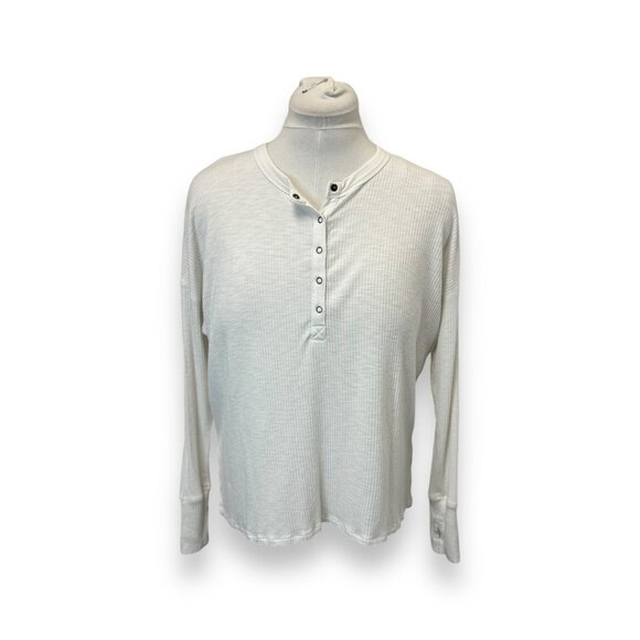 Aerie Offline XS/S Womens White Ribbed Henley Long Sleeve Top With Button Detail - Picture 1 of 11